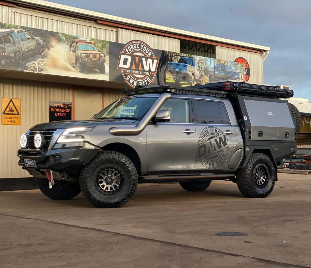 XTR Tray and Canopy 3/4 rear view on Series 5 Y62 Dual cab with touring setup.