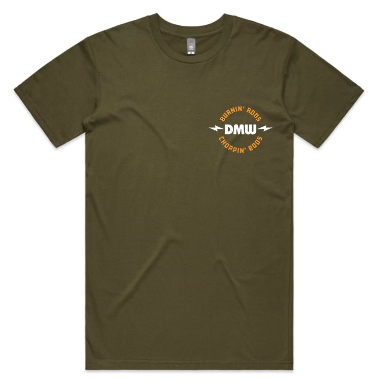 Load image into Gallery viewer, BURNIN&#39; RODS T-SHIRT ARMY GREEN - DMW

