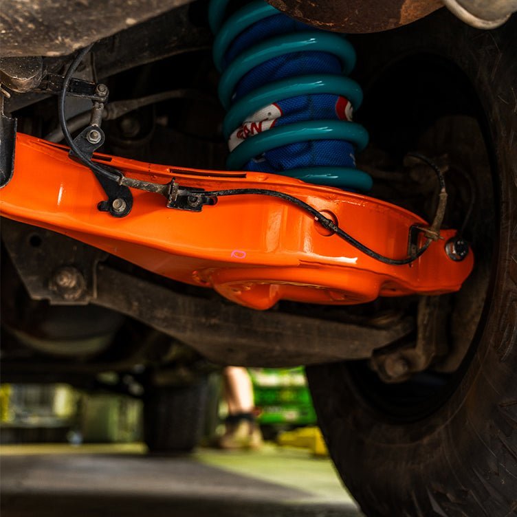 We've developed a set of upgraded lower rear control arms that is based on factory parameters but strengthened and FEA tested to 2900kg axle load for our monster 4499kg GVM upgrade. They are sandblasted, primed, and powder coated for a strong and durable finish in a recognizable DMW orange. The DMW Y62 lower control arm upgrade is a must for Y62 owners looking to stay out on the tracks longer or just looking at a larger GVM upgrade. Reuben has personally punished and tested them himself. Certified to withstand your vehicle's loaded weight and numerous 